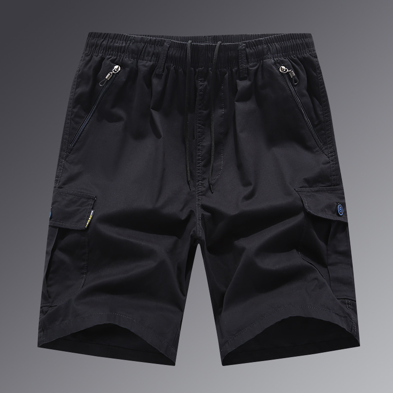 Zipper Anti-lost Pocket Shorts Men's Summer Pure Cotton Solid Color Pants Casual Loose Breathable Workwear Shorts