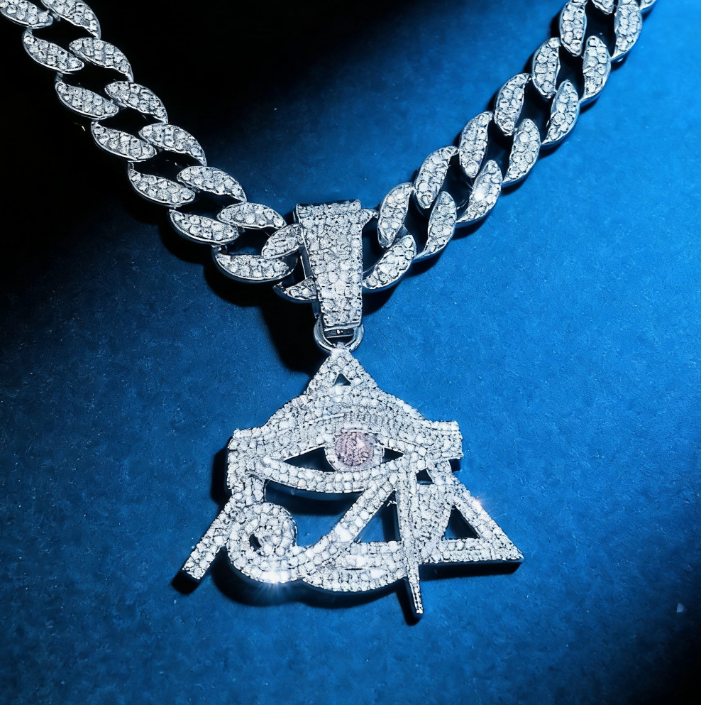 Collar de colgante triangular de diamante completo, estilo hip-hop europeo y americano, conjunto de cadenas cubanas, accesorios callejeros de moda para hombres y mujeres.