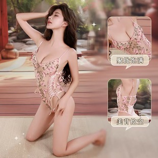 Love Fragrance European Style Sexy Pure Desire Underwear Hot Sexy Mesh Embroidered Temptation Jumpsuit Hollow Gather suit