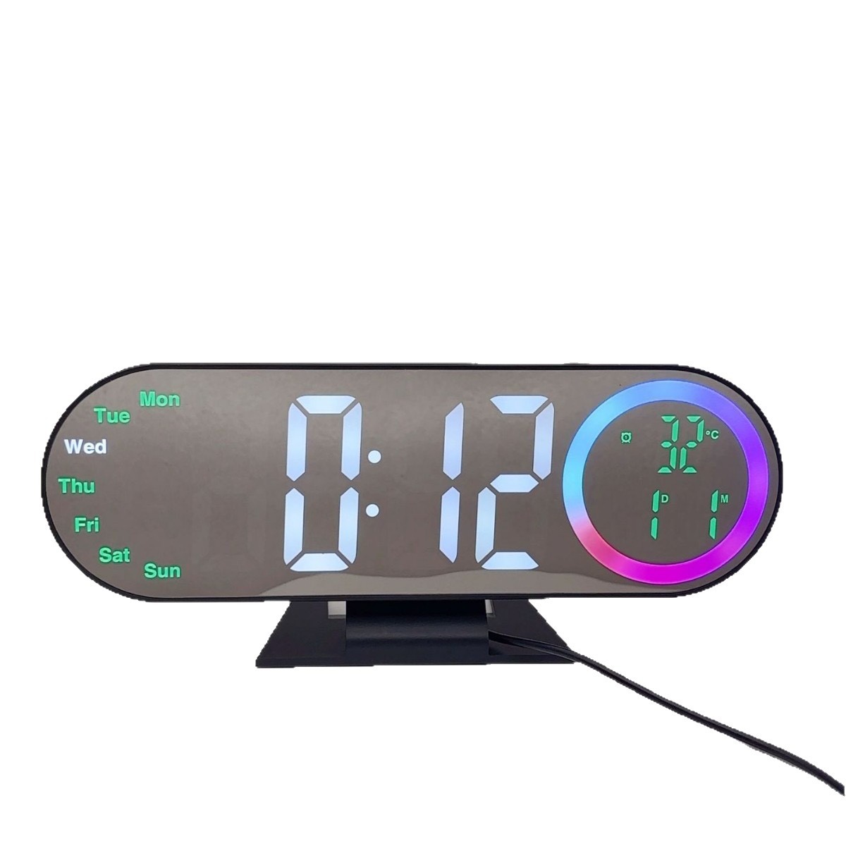 Reloj Despertador Digital LED Espejo de Plástico con Luz Nocturna y Cuenta Atrás