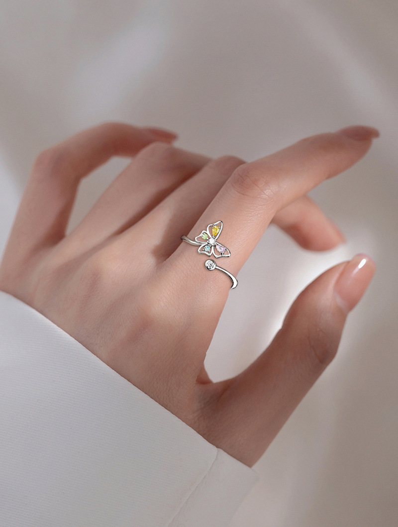 1 Piece Quantity Holiday, Daily Occasion Sweet Butterfly Copper Plating Inlay Zircon Open Ring