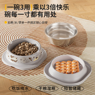 Pet All-Season Outing Dog Bowl Drinking Water Separation up and down Double-Layer Teddy Cat Bowl Pp Food Utensils Cat and Dog Supplies