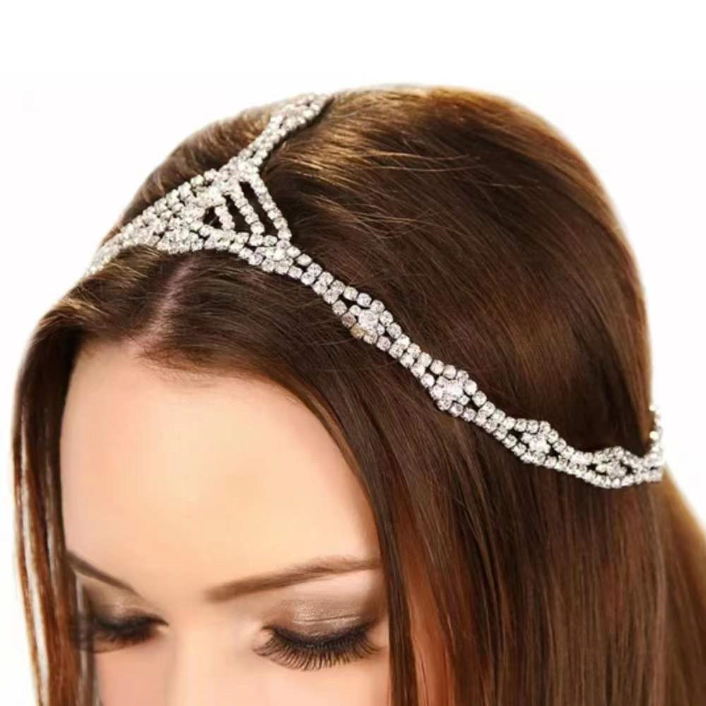 Fashion Bridal Wedding Rhinestone Hair Chain Multi-layer Headband Wholesale display picture 2