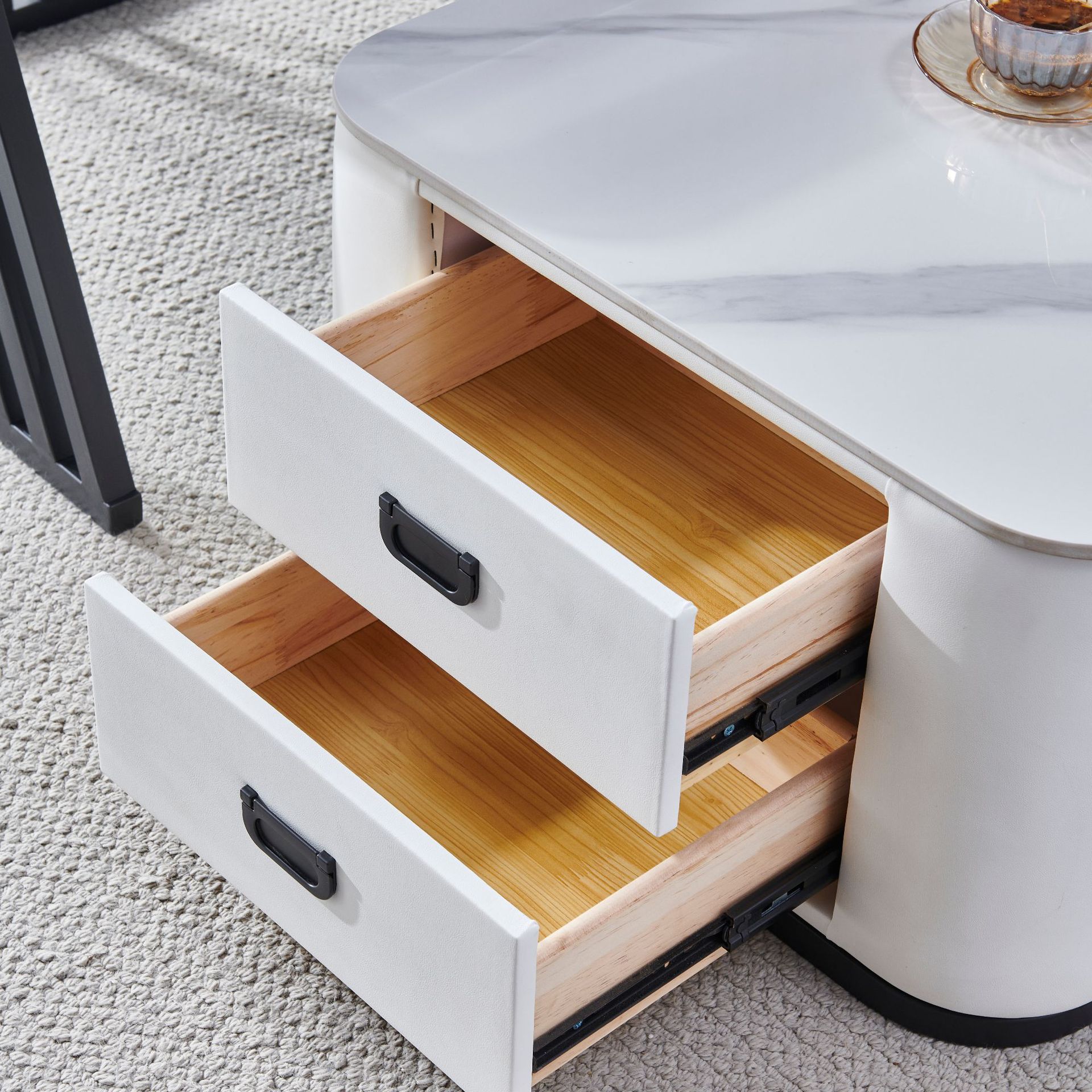 Juego de mesa de centro y mueble para TV de pizarra para uso doméstico en salas de estar pequeñas, apartamento tapizado, estilo minimalista italiano, almacenamiento cuadrado extensible. image 4