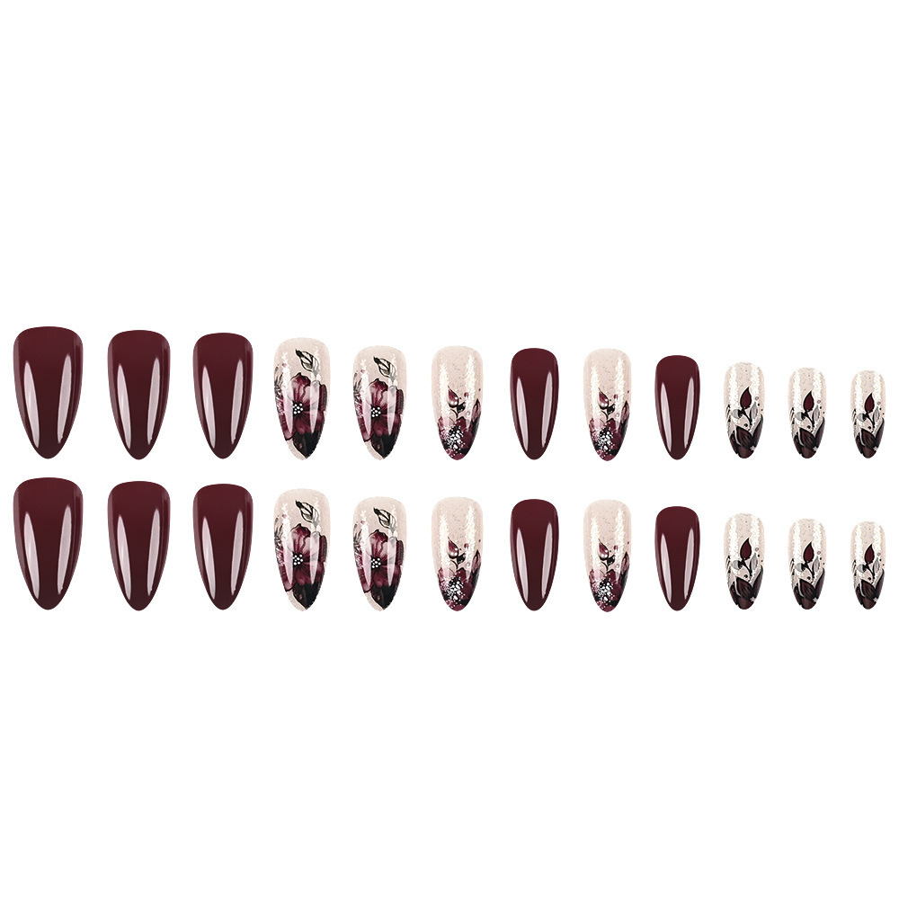 Ventas transfronterizas floral de manicura pegatinas de gota de agua parches de uñas en polvo brillante al por mayor vinagre rojo profundo desgaste de uñas