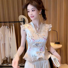 夏季时尚百搭气质减龄小衫轻奢高级感新中式国风白色蝴蝶印花上衣