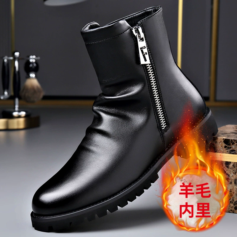 Новые зимние ботинки, высокие деловые ботинки «Челси», большие размеры, шерстяные ботинки с боковой молнией и бархатные теплые мужские ботинки