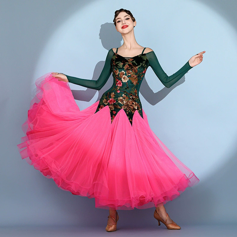 Взрослое платье современного танца Lin Feier 2125 Перспектива сетки с бархатным принтом