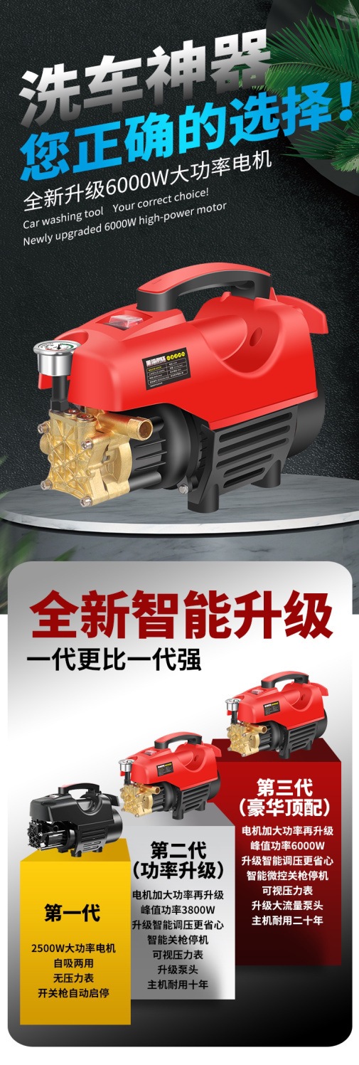 Black Cat High-Pressure Car Washer for Home Use 220V Cleaning Machine High-Power Fully Automatic Car Wash Tool Portable Car Wash Pump