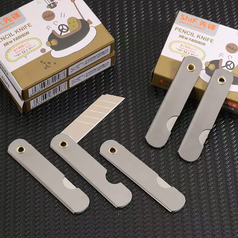 Pioneer Carbon Steel Folding Knife Student Paper Cutting Pencil Multi-purpose Knife Foldable Portable Knife Office Cutting Scissors