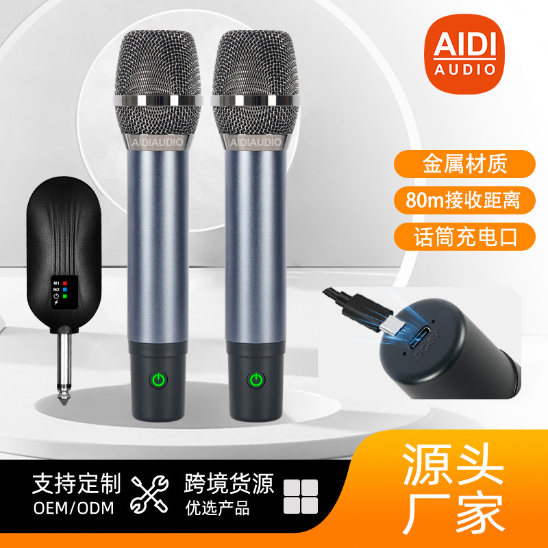 Metal Rechargeable Wireless Microphone, One-To-Two, for Home Karaoke, Stage Performance, Ktv Singing, Dedicated Dual Microphone