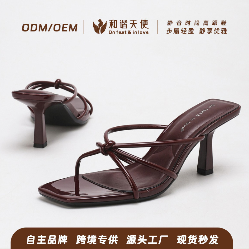 Roman-Style Strappy High-Heeled Sandals for Women, Summer Comfortable and Non-Tiring, Square-Toe Open-Toe Stiletto Sandals, Cross-Border European Size