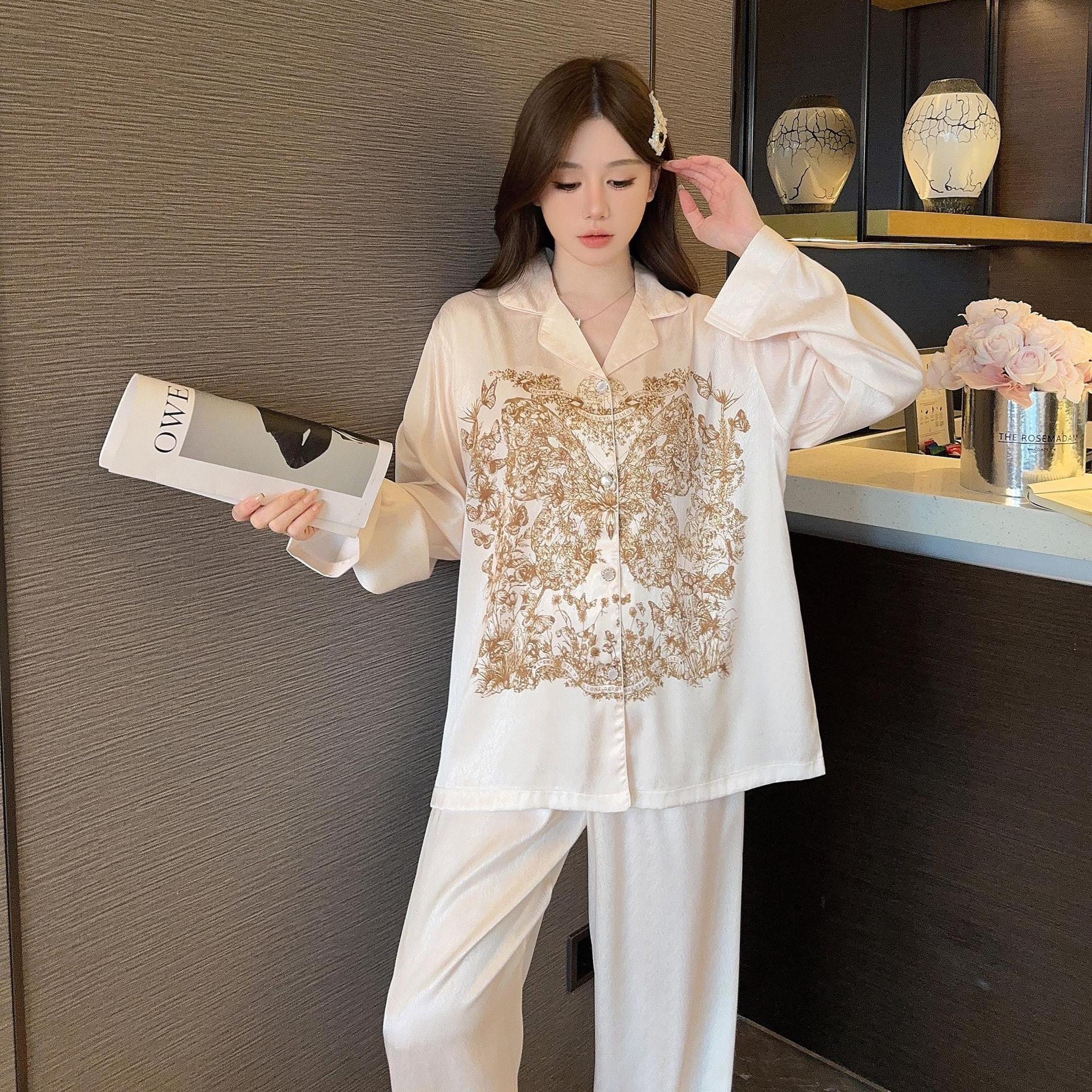 【汇源】8150# 春夏新款睡衣女冰雪丝双长甜美可爱休闲家居服套装