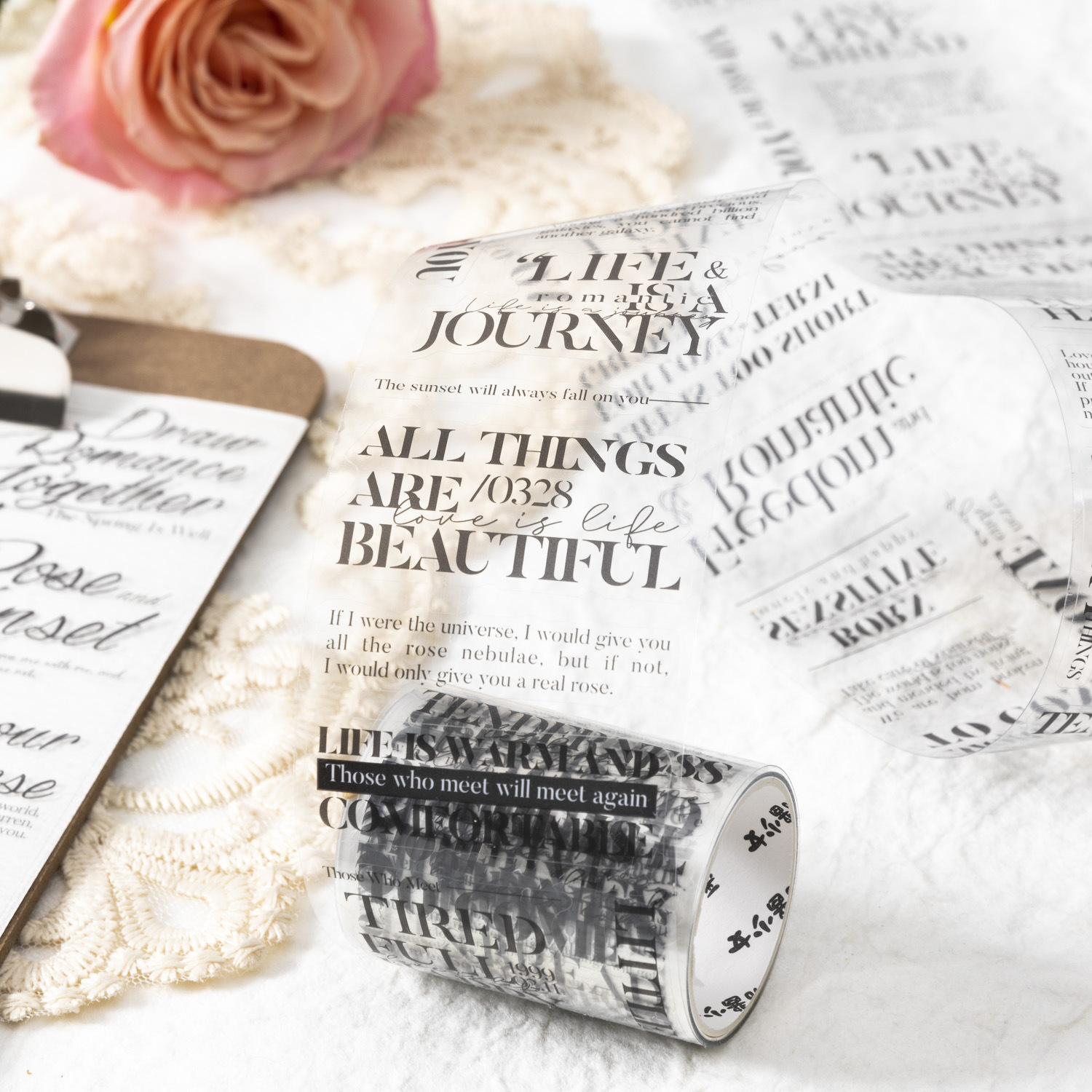 Tomate Girl PET cinta adhesiva cortada por matriz serie de cartas románticas Inglés cuentas DIY decoración circular 6 pegatinas