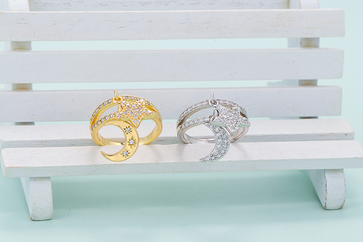 Copper Material Geometric Pattern New Fashion Copper Star Moon Ring