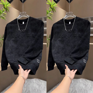 2025 Autumn/Winter New Fleece-Lined Thickened Sweatshirt for Men, Fashionable Trendy Crew Neck Versatile Casual Long Sleeve Men's Top