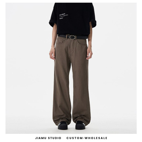 JIAMU American-style colors, high-street clean-fit versatile unisex casual pants—wide-leg, loose, and straight-cut
