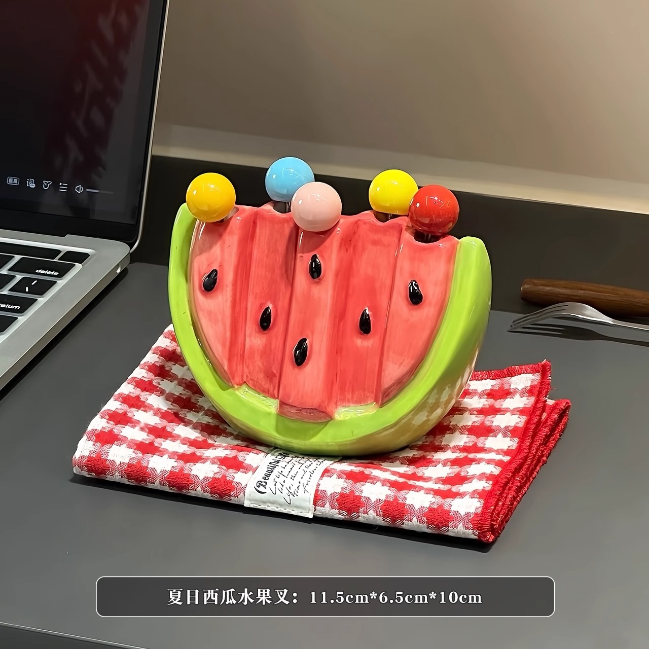 Tenedor de sandía de acero inoxidable, juego de almacenamiento de lujo veraniego