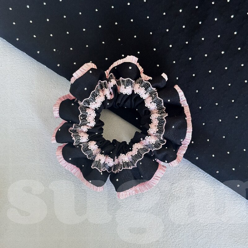 원래 손으로 만든 대장 헤어 링 블랙 핑크 대비 컬러 대학 소시지 링 틈새, 헤어 로프 헤어 로프 우아한 헤어 액세서리 여성