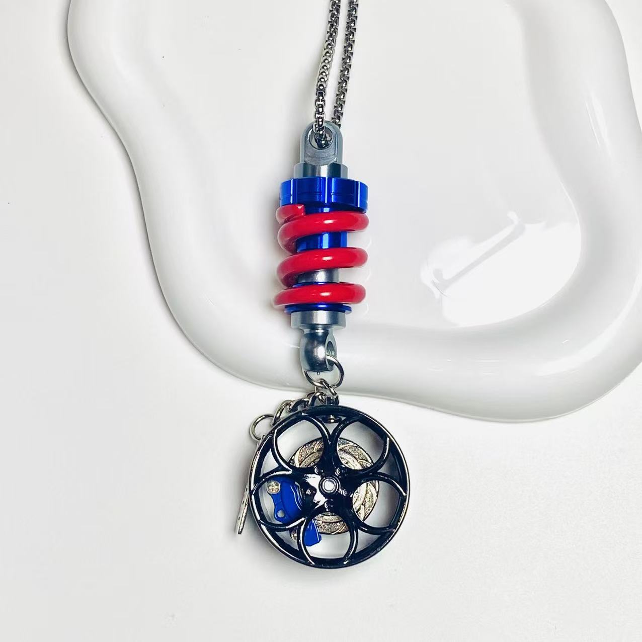 Cross-Border New Car Pendants, Car Interior Accessories, Trendy Metal Modified Wheels, Car Pendants, Rearview Mirror Pendants