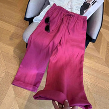 被惊艳到了薄款玫红色亚麻休闲阔腿裤女2025夏季新款直筒裤子潮