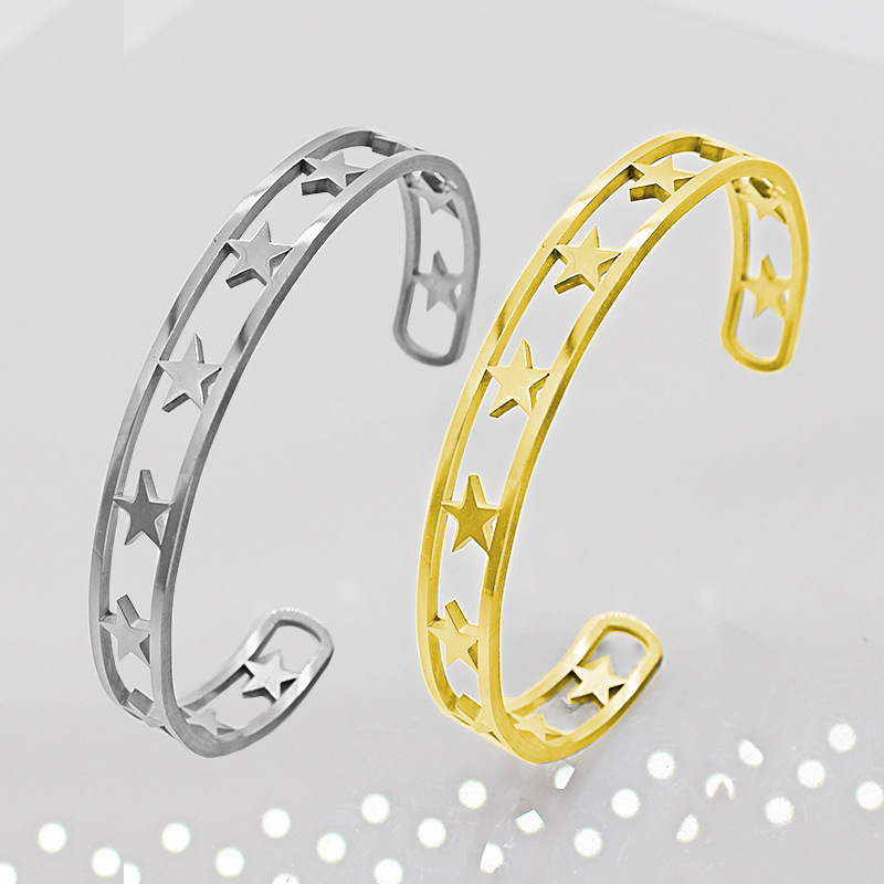 Retro Star Stainless Steel Plating Bangle 1 Piece