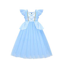 外贸新款灰姑娘公主裙女童cosplay礼服裙收腰蓬蓬连衣裙网纱童裙