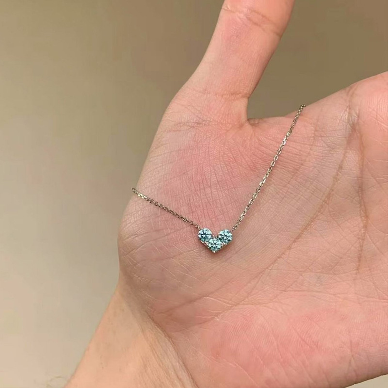 小红书爆款海洋之心蓝钻爱心项链精致饰品女高级感轻奢百搭锁骨链|undefined