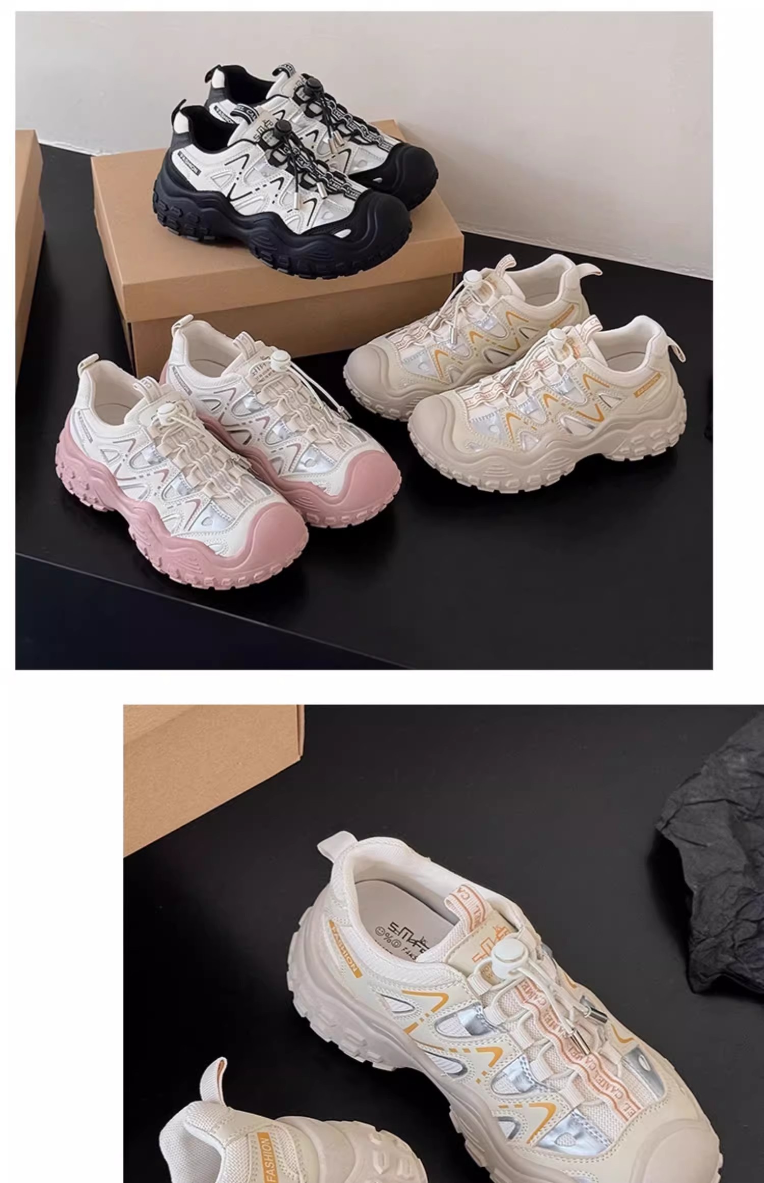 Modele noi de încălțăminte pentru femei cu tocuri cu platformă și talpă groasă care sporesc înălțimea și pantofi cu șireturi pentru mărimi mari_voghion.com