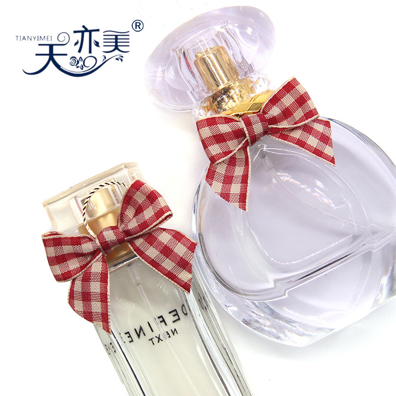 Tianyi belleza cinta arco rojo y blanco a cuadros cinta arco botella de perfume decoración embalaje arco