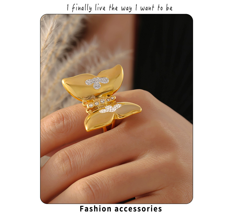 Creative Butterfly Ring Inlaid With Diamonds Stainless Steel_voghion.com