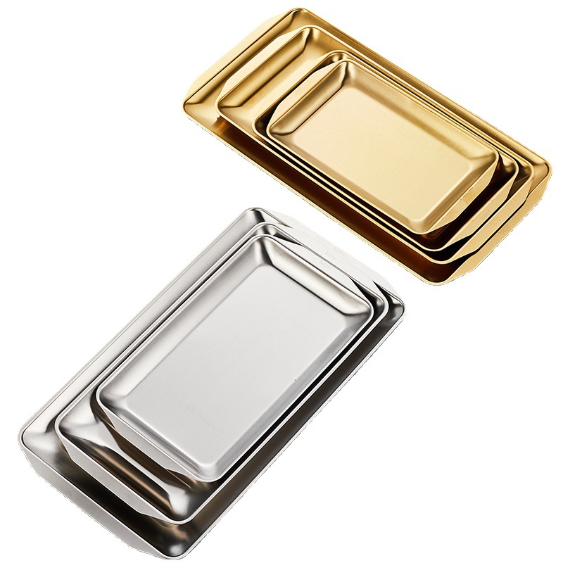 한국식 식기 식품 학년 304 스테인레스 스틸 트레이 직사각형 사각 접시 가정용 상업용 바베큐 접시 얕은 플랫 플레이트