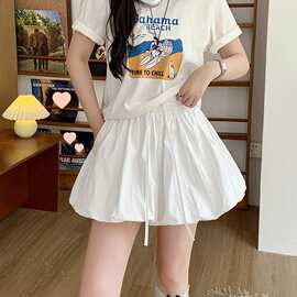 白色花苞短裙裤女2026春夏新款泡泡花苞伞裙灯笼高腰a字短裤裙