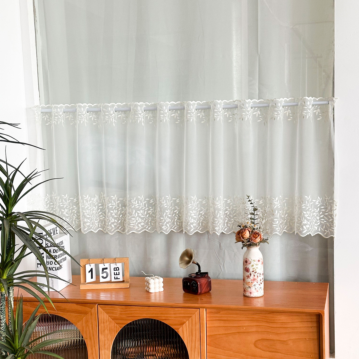 Bordado pastoral transfronterizo encaje con cuentas cortina de ventana cortina de café cortina corta media cortina cortina americana restaurante al por mayor