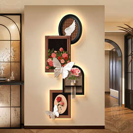 中古风玄关装饰画入户正对门高级感挂画走廊过道水培绿植立体壁画