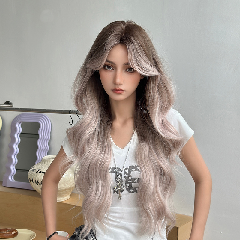 Foreign Trade New Product Cross-Border Wig for Women with Long Curly Hair, Middle Parted Bangs, Chemical Fiber Artificial Hair, Full Headgear Wholesale Foreign Trade New Product Cross-Border Wig for Women with Long Curly Hair, Middle Parted Bangs, Chemical Fiber Artificial Hair, Full Headgear Wholesale