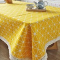 田园风北欧菱形棉麻桌布简约格子家用几何长方形茶几台布餐桌布