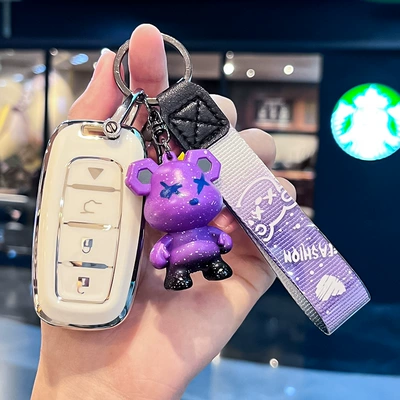 Afudi MAX modification kit — Car key bag - modified-q-styleintelligent-4-button-single-shell-white-purple-violent-bear-pendant