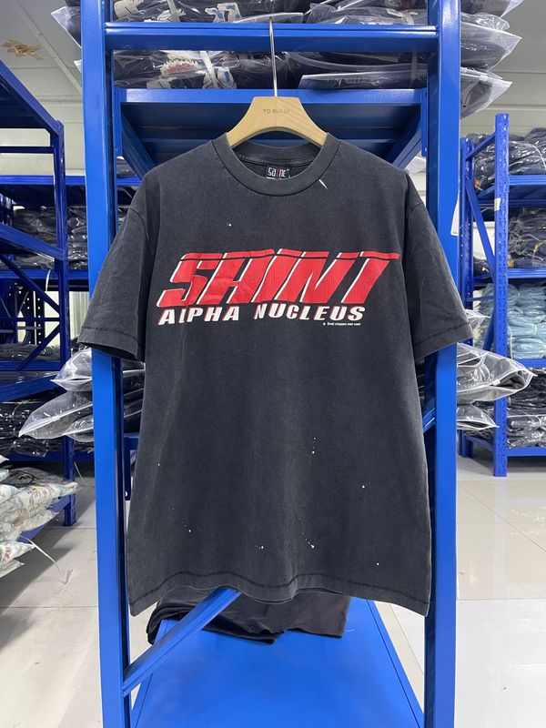 高品質 SAINT MICHAEL ICON ウォッシュ加工 オールド半袖 アメカジ レトロ プリント カップル Tシャツ 男女兼用|undefined