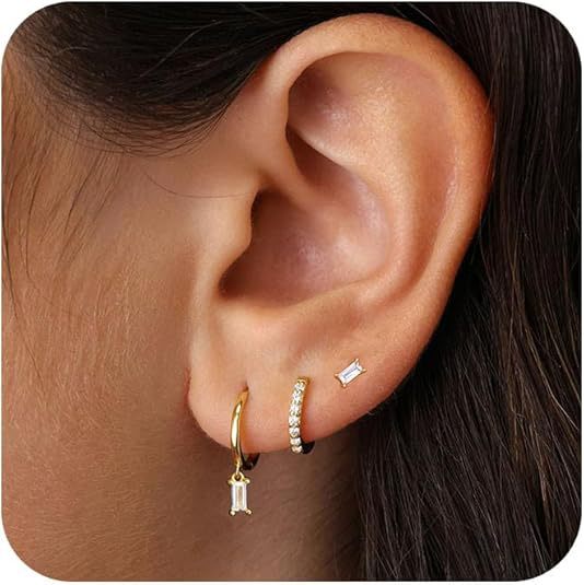 brass elegant geometric earrings drop-shaped with zircon