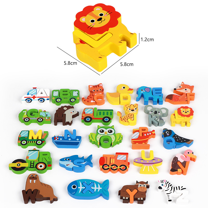 Niños animales de madera padres-hijos puzzle tridimensional puzzle puzzle infantil puzzle de madera infantil juguetes de iluminación de educación temprana