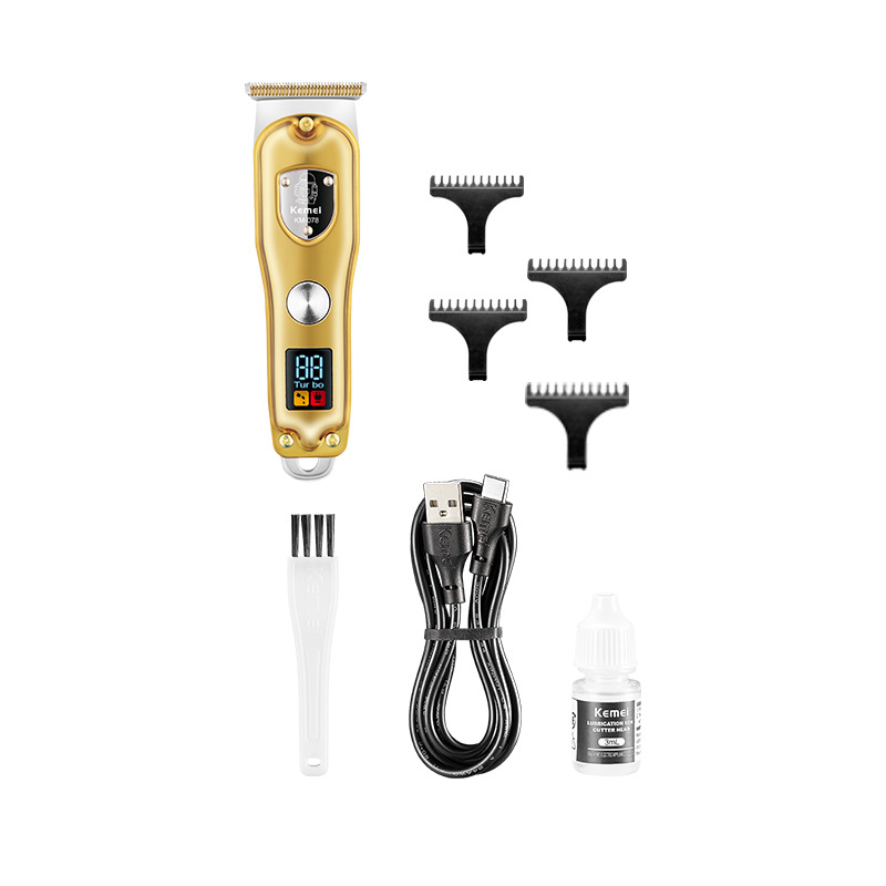 KEMEI transfronteriza cortador de acero inoxidable cabeza cortadora de cabello eléctrica LCD pantalla digital peluquería profesional de carga rápida tijeras de peluquero