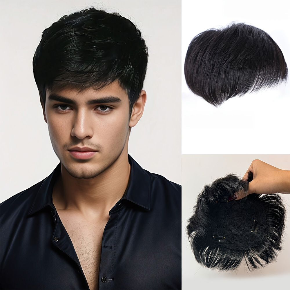 Foreign Trade Cross-Border Wholesale Men's Wig Pieces, Top Hair Replacement Pieces, Middle-Aged and Elderly Wigs, Men's Short Hair Pieces, Manufacturers in Stock