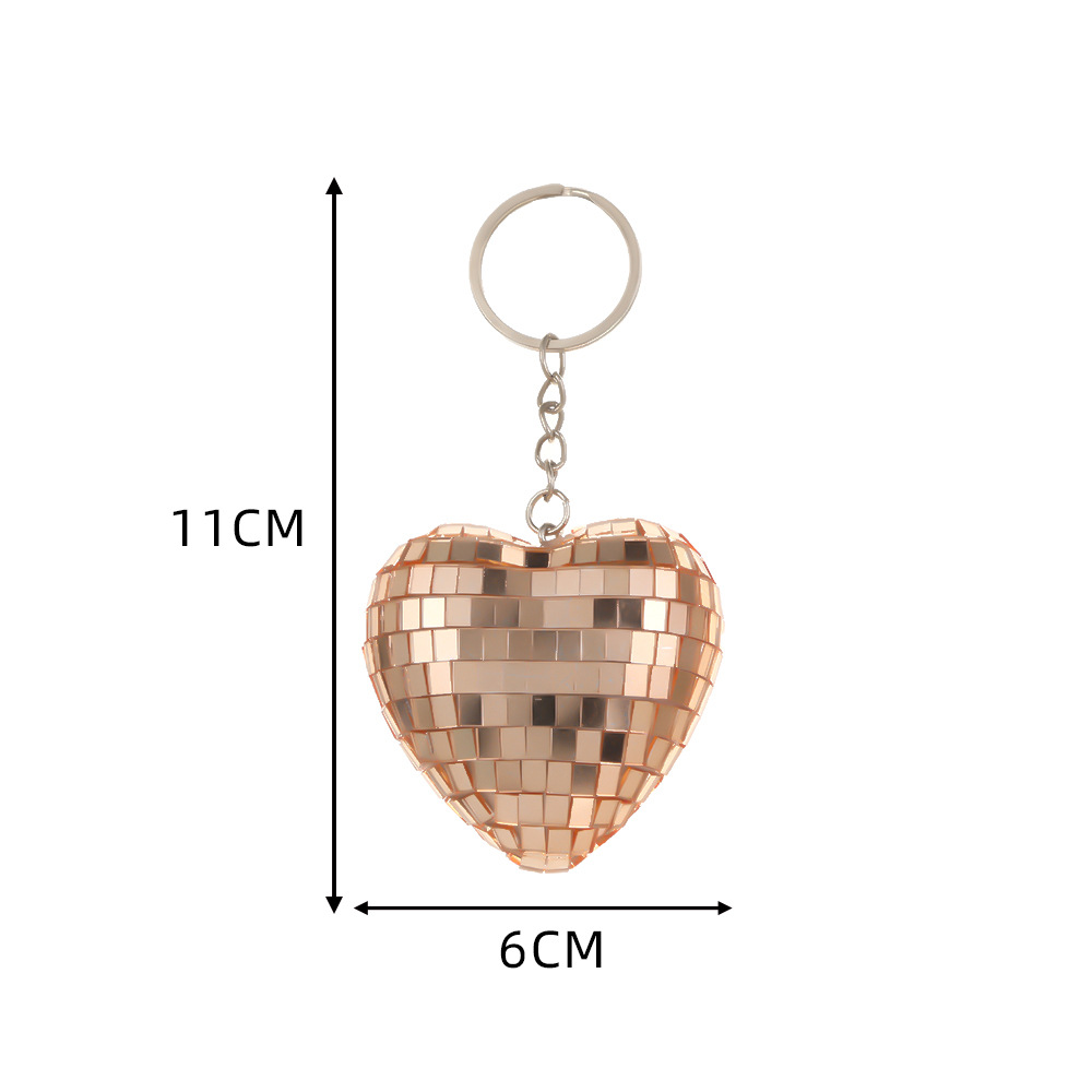 Cross-border reflector de corazón esfera colgante de llavero creativo de Navidad discoteca corazón llavero bolso colgante