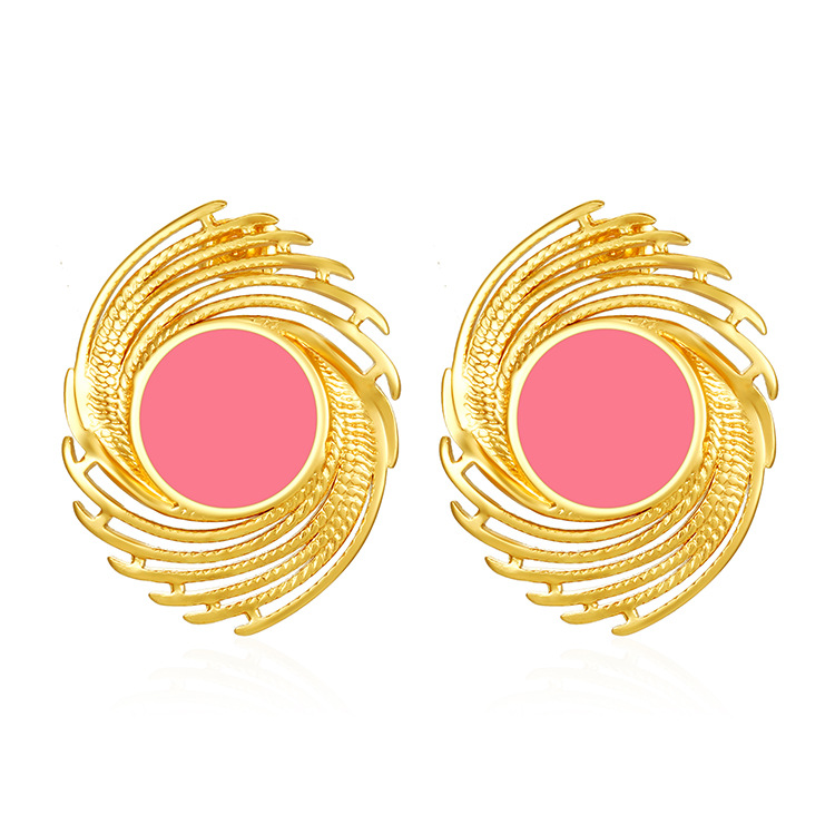 Fuegos artificiales retro transfronterizos aretes de acero inoxidable geometría simple 18K oro goteo de aceite de acero de titanio joyería pernos de orejas mujeres