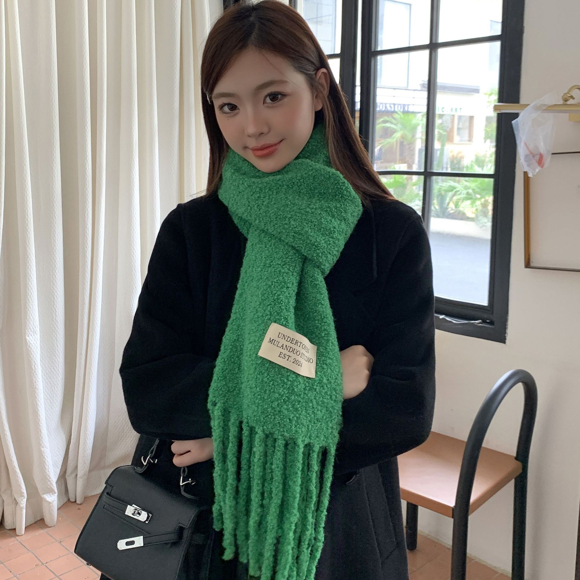 2024 invierno con lana larga y gruesa, collar de color sólido, nuevo tipo de lana cálida, bufandas de pareja