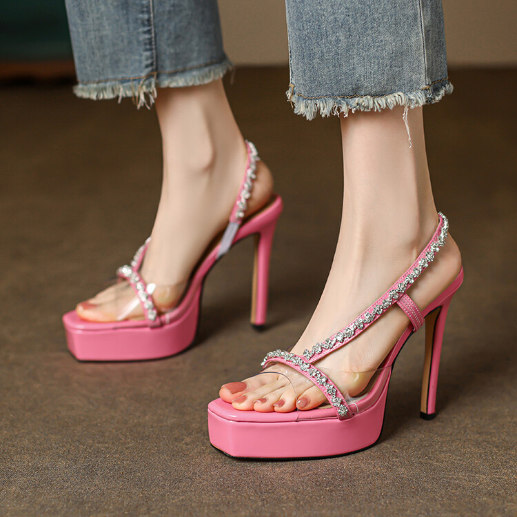High-heeled Sandals Women's Summer New Rhinestone-heeled Banquet Model Show Hate Sky High Sandals 13CM