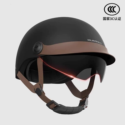 New National Standard Electric Vehicle Helmet Men's and Women's Summer Safety Helmet Battery Motorcycle All-Season Sun Protection High-Definition Half Helmet (Motosiklet kaskı (dəbilqə)) - 3c-certification-cloud-carbon-black-cap-brim-sunscreen-mirror