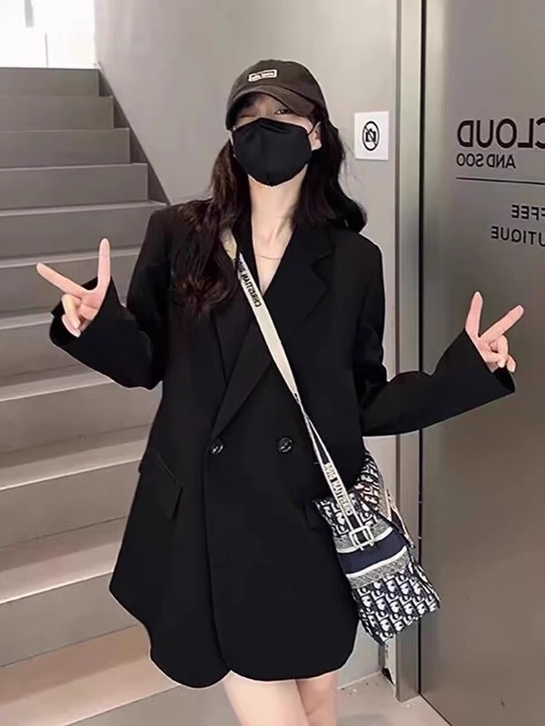 黑色西装外套2025春秋新款宽松休闲廓形大码西服|undefined