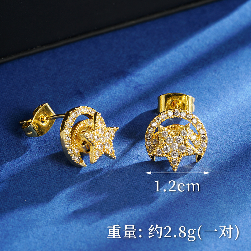 ins nuevos productos de arena de oro vietnamita media luna de estrellas con diamantes ligeros de lujo collar simple pendientes anillo conjunto de joyas Yiwu